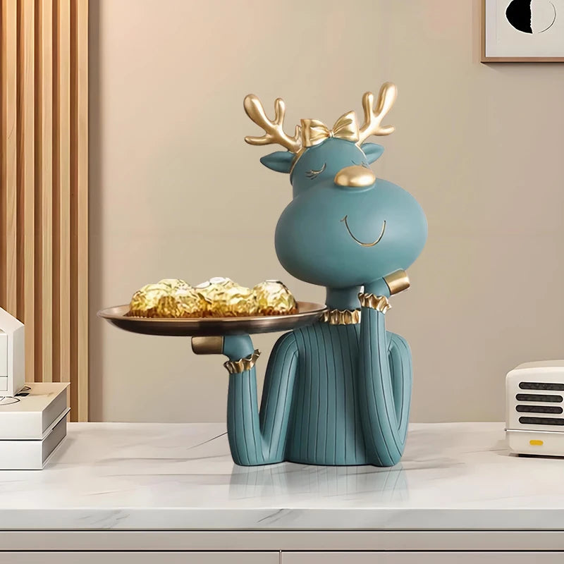 support clés cerf doré plateau rangement moderne orange bleu decoration festive