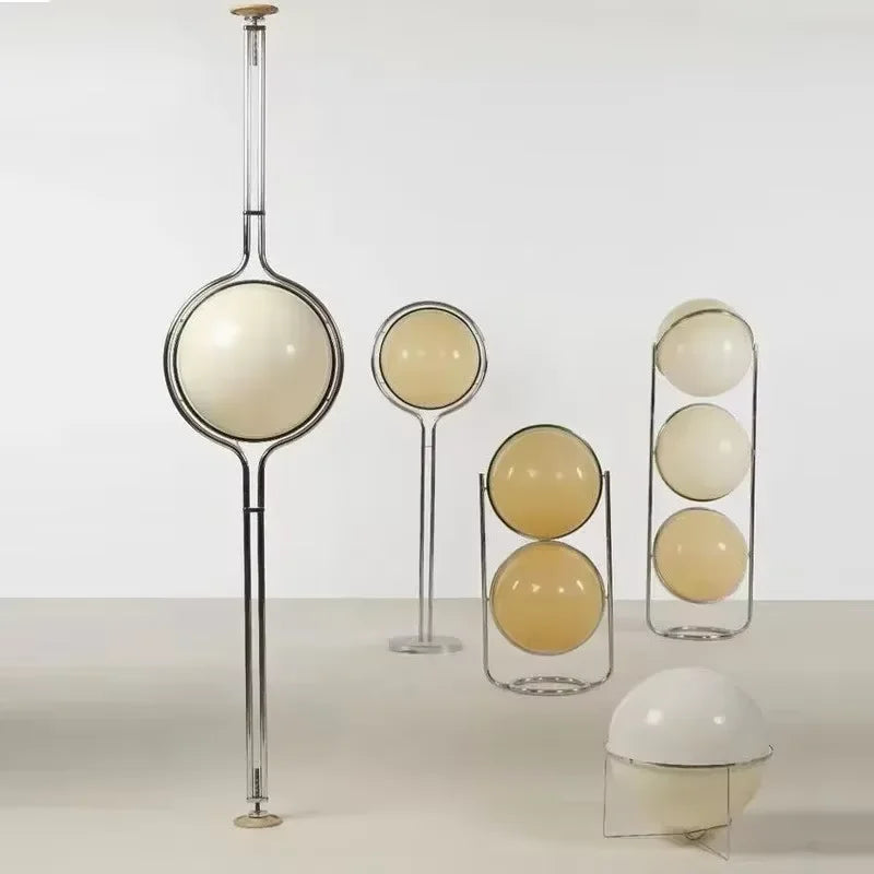 lampe sol moderne sphères translucides blanc chrome nordique minimaliste led acrylique