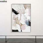 peinture abstraite toile miroir encadré contemporain decoration mur rose pale geometrique minimaliste