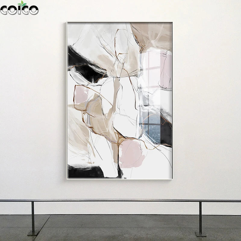 peinture abstraite toile miroir encadré contemporain decoration mur rose pale geometrique minimaliste