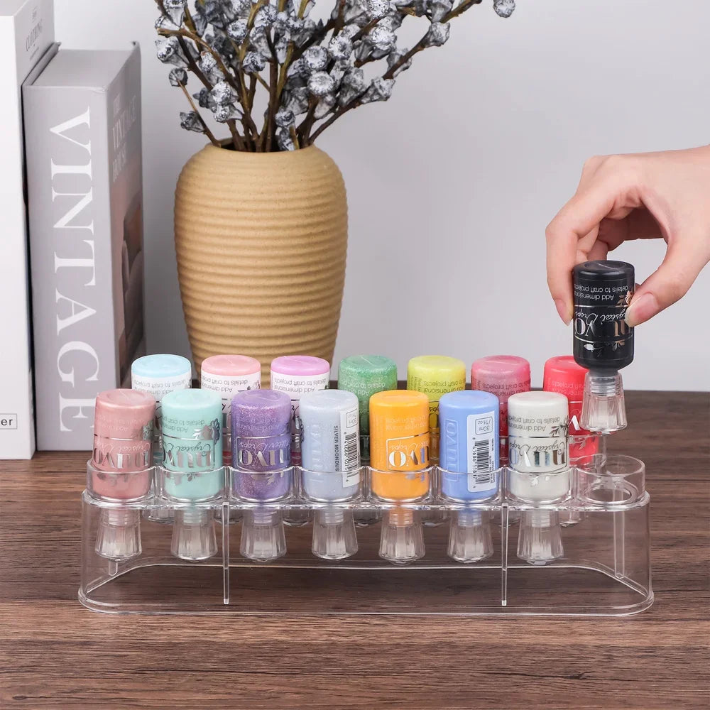 rangement transparent pots bouteilles 16 emplacements moderne scrapbooking artisanal minimaliste