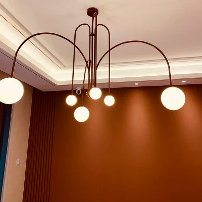 suspension lumineuse moderne rouge blanc sphères translucides chambre salon étude scandinave