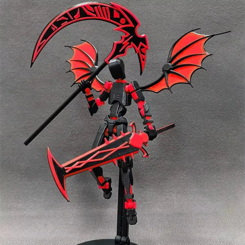 figurine articulée démon rouge noir épée faux ailes interchangeables tringle fantastique gothique