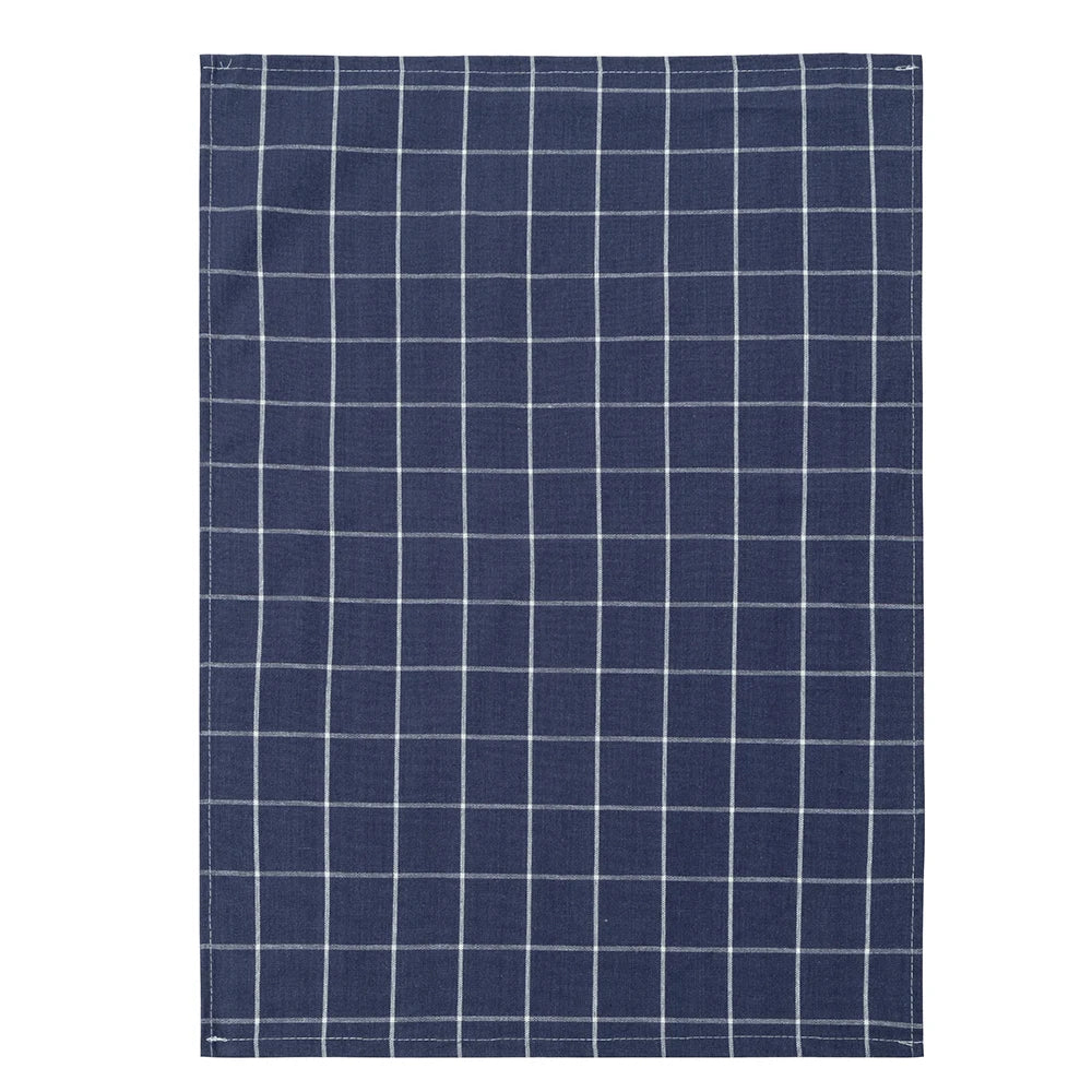 serviettes cuisine coton bleu marine blanc carreaux rayures classiques 45x70cm ensemble 1/5 pièces
