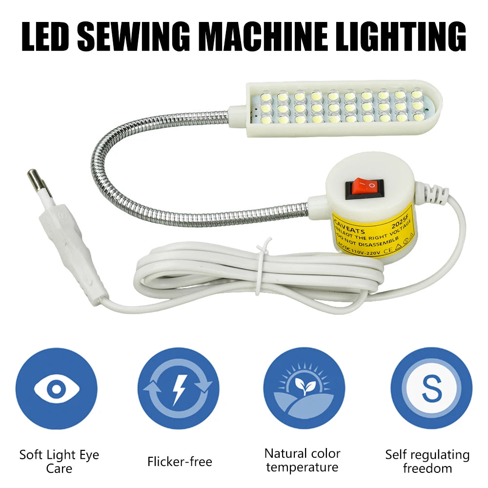 lampe led machine coudre blanc diodes moderne flexible base magnétique interrupteur rotatif