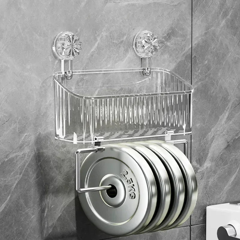 panier rangement mural transparent rayures moderne fixation suction cosmétiques flacons toilette