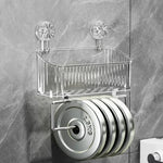 panier rangement mural transparent rayures moderne fixation suction cosmétiques flacons toilette