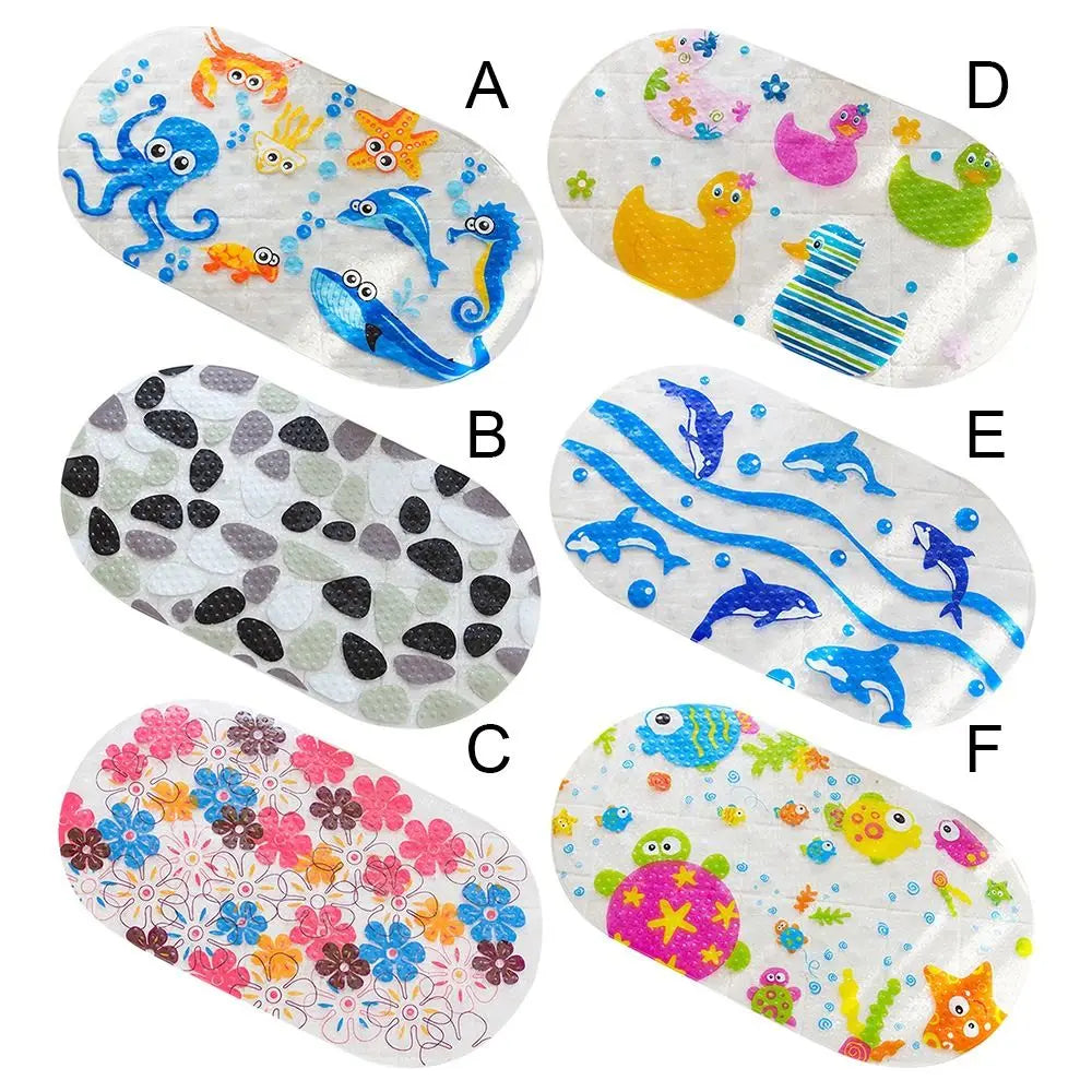 tapis bain antidérapant animaux marins poissons dauphins motifs floraux enfantin ludique transparent ventouses