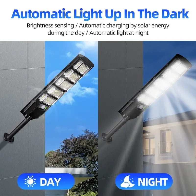 lampe solaire rue moderne noire ip67 led étanche sécurité extérieure télécommande