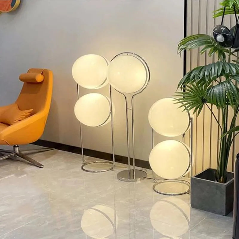 lampe sol moderne sphères translucides blanc câble électrique interrupteur tactile 16 20w led 10