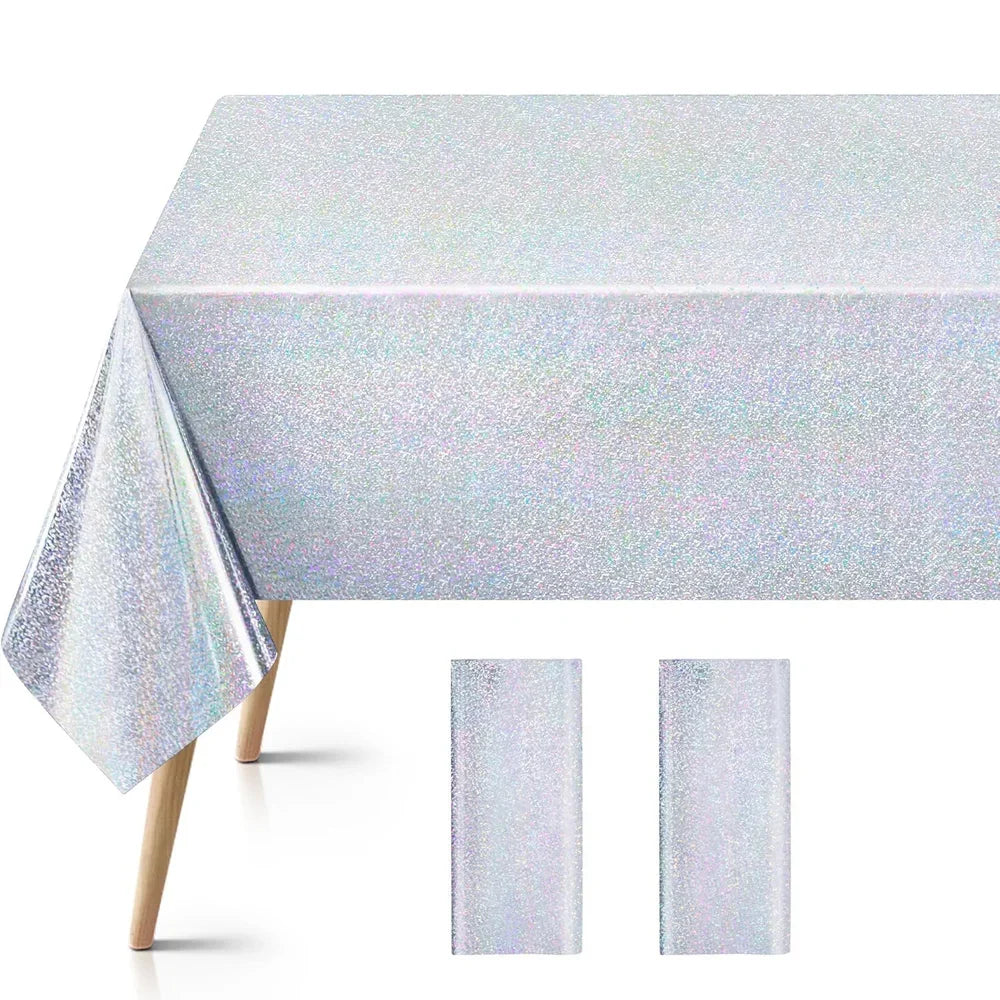 nappe argentée pailletée moderne table occasionnelle serviettes incluses six personnes
