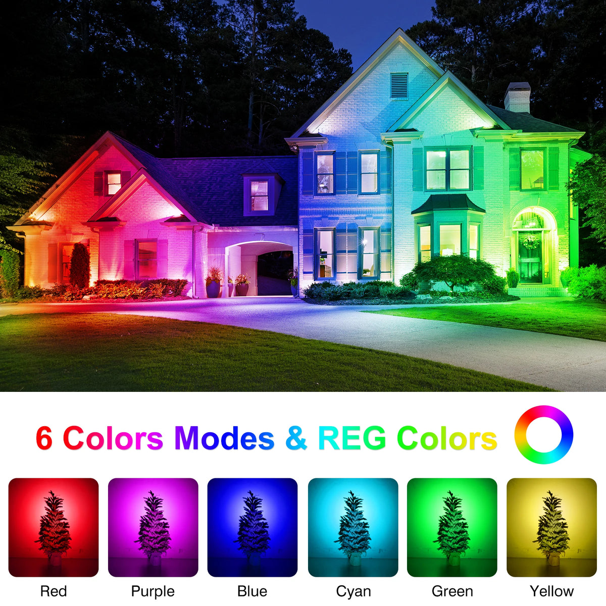 projecteurs solaires led colorées modernes rouge violet bleu arboriculture décoration extérieure halloween noël