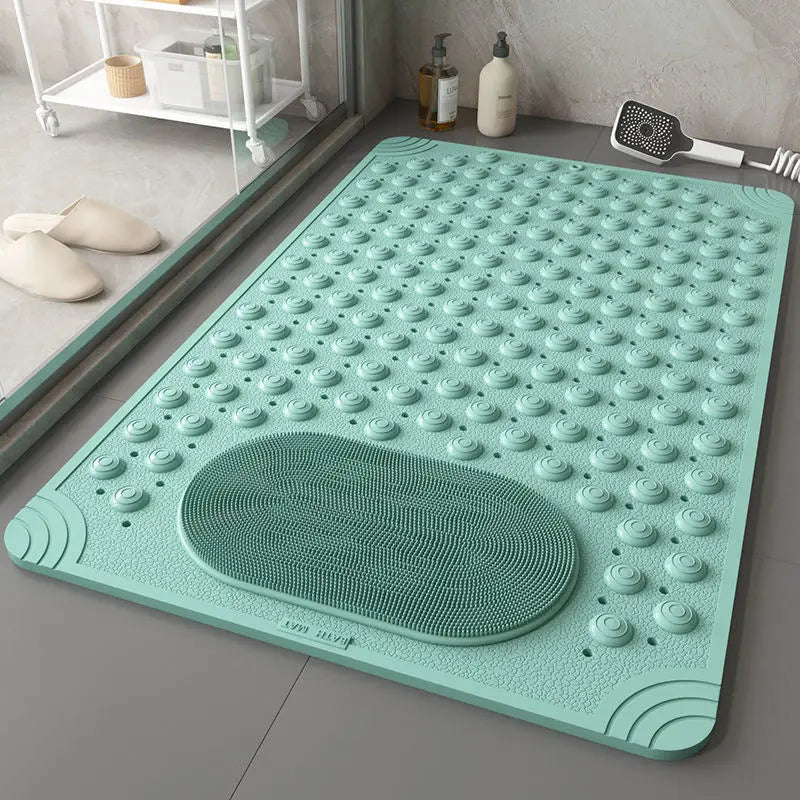 tapis douche antidérapant bosses massage pieds drainage rapide couleur bleu clair moderne
