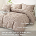 ensemble literie boho beige motif feuilles tissu brossé couvre lit taies oreiller double simple