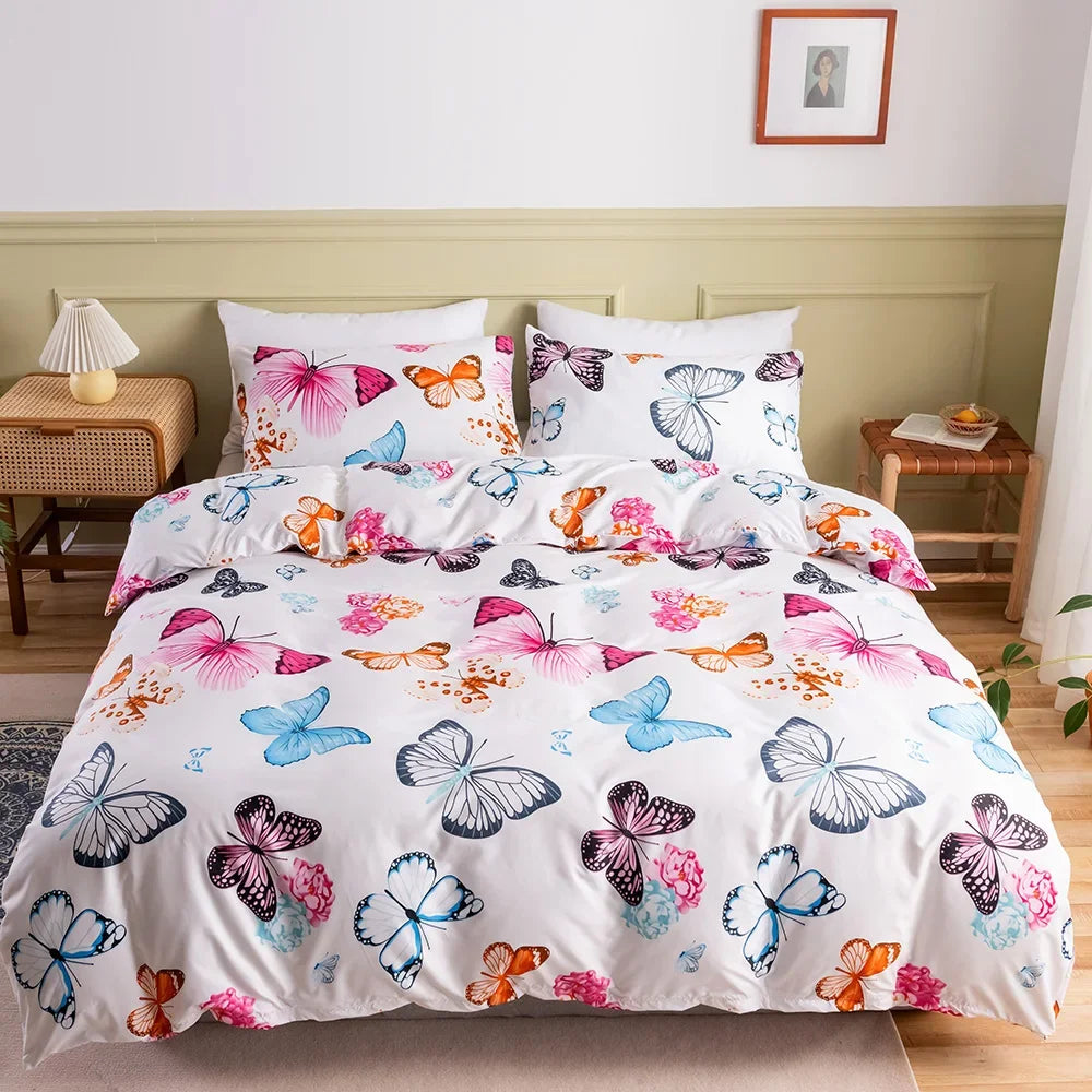 ensemble literie moderne papillons colorés housse couette taies d'oreiller polyester fleur adultes enfants spring