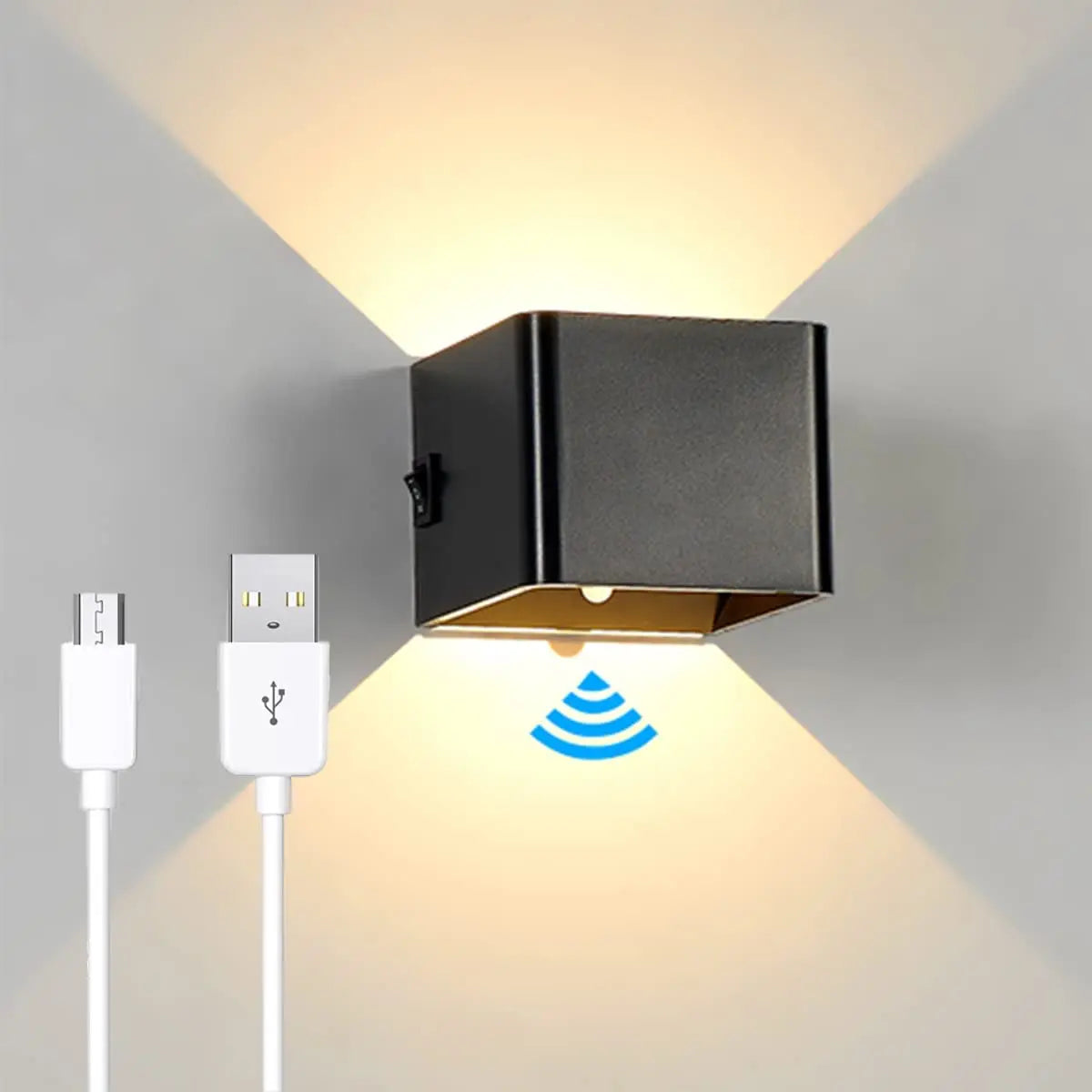 Applique murale LED rechargeable noire avec détecteur de mouvement