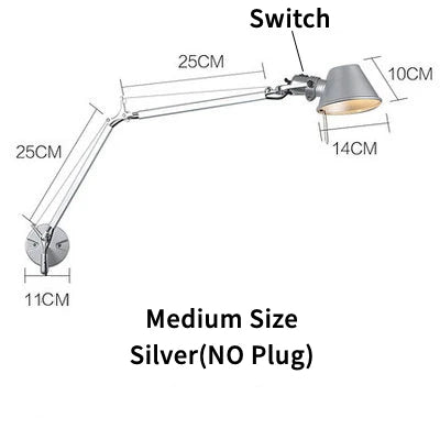 lampe murale articulée moderne noir gris blanc interrupteur fixations minimaliste led eléctrique