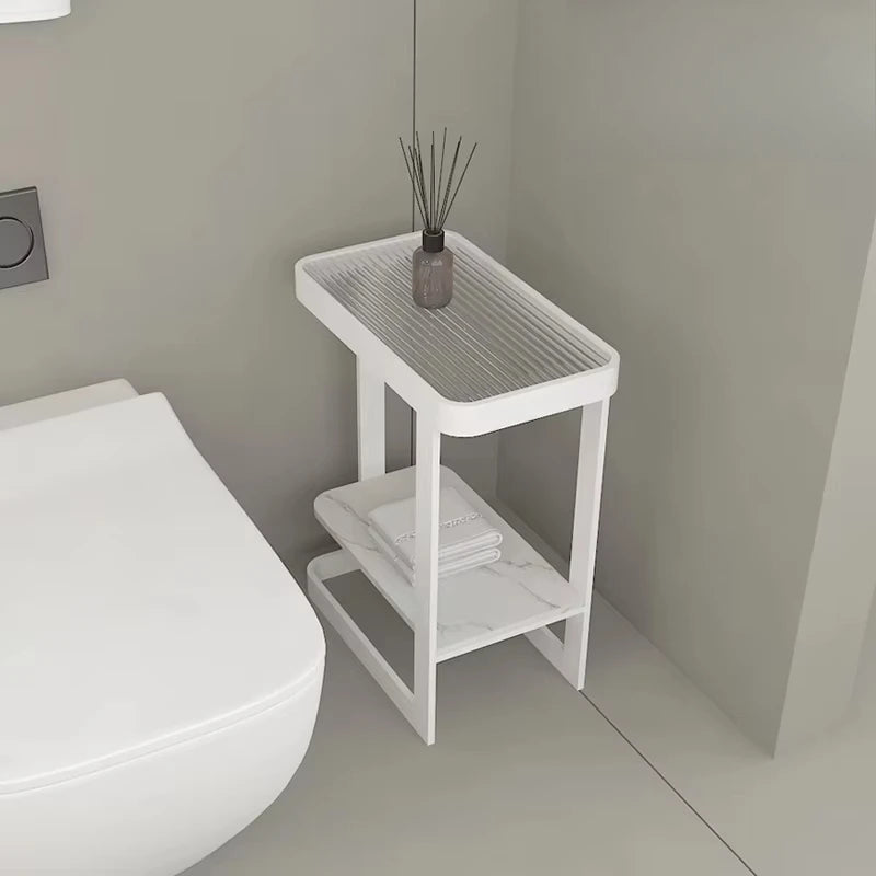 table salle bain moderne métal blanc texture grille gris marbre