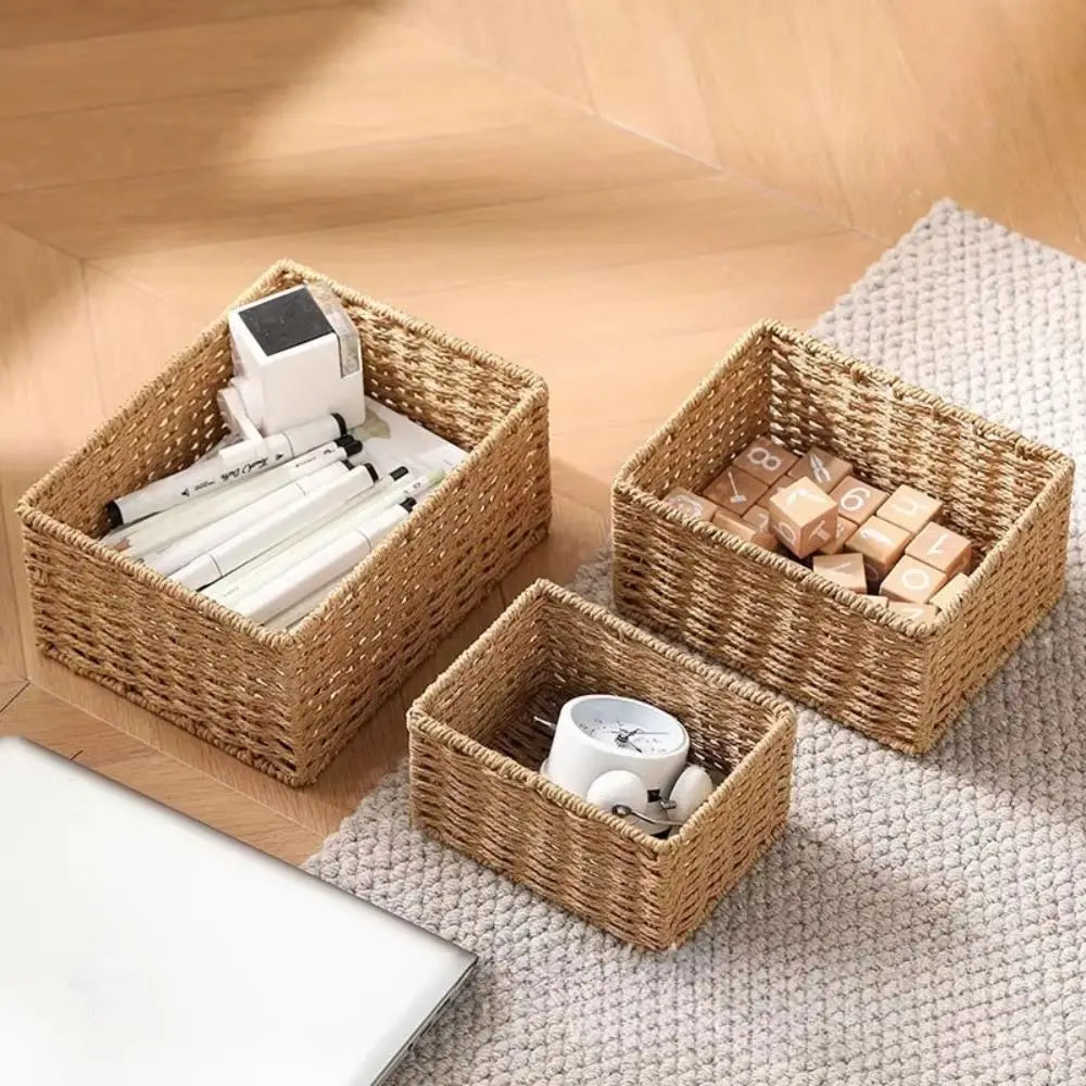 panier rangement tressé réutilisable rotin tailles rangement cosmétiques objets divers bohème minimaliste
