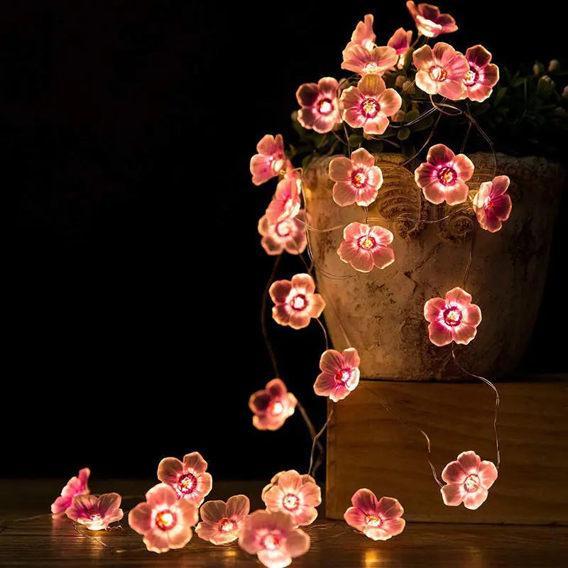 guirlande lumineuse rose fleurs artificielles décorative intérieur noël mariage autonomie led