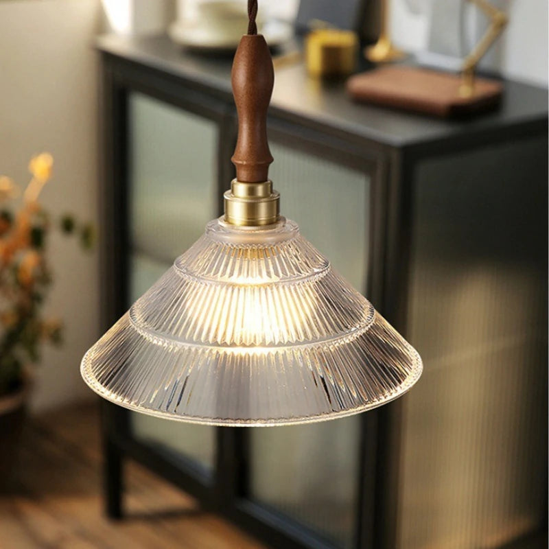 lampe suspendue vintage transparente dorée rayures verticales salon restaurant étude led flux lumineux 249