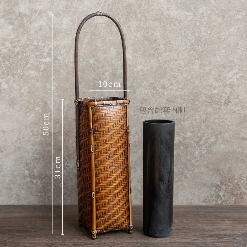 panier rotin tressé main vase bambou décoration fleurs rustique artisanal maison