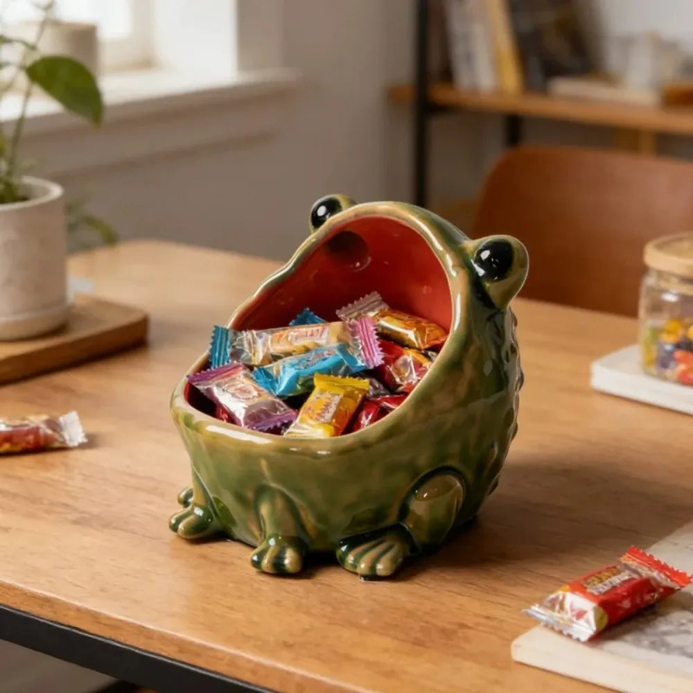 conteneur céramique grenouille verte décoration animale moderne clés bonbons rangement