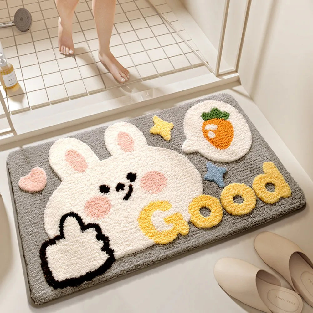 tapis bain dessin animé tigre antidérapant polyester feutre lavable maison porte salle bain