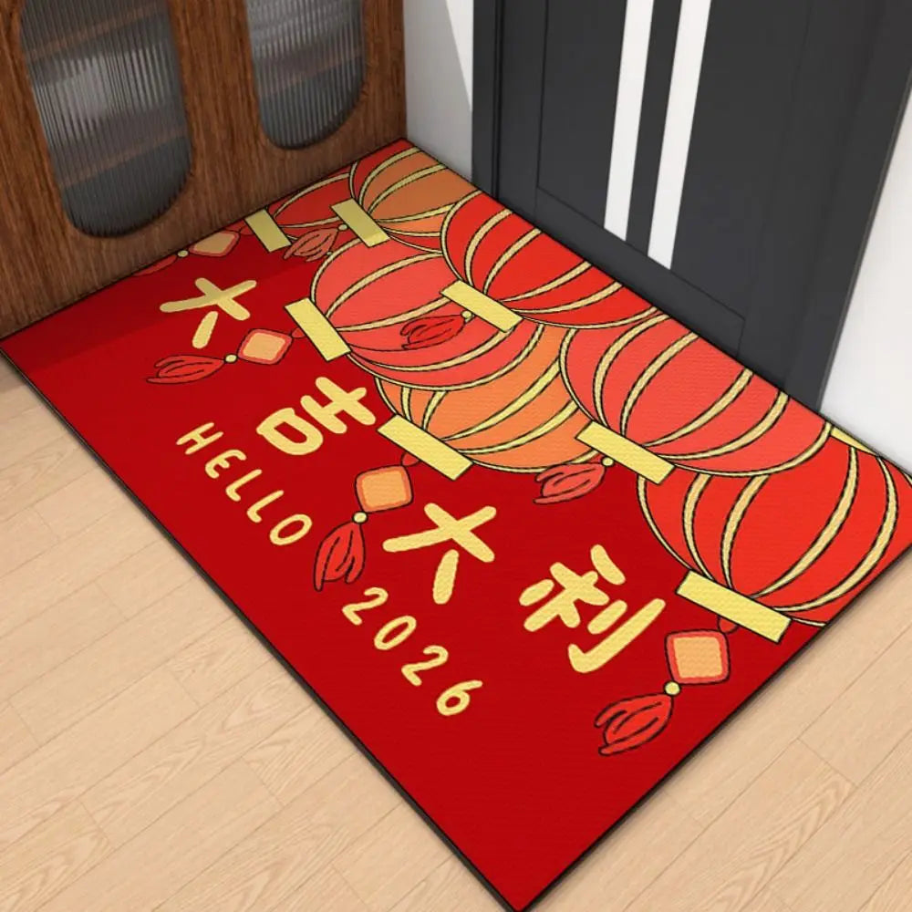 tapis traditionnel chinois rouge motifs lanternes symboles bonheur tissage résistant extérieur porche