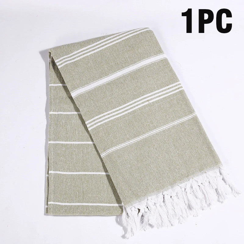 serviette plage rayée rose clair coton absorbant rapide sèche moderne minimaliste tassel