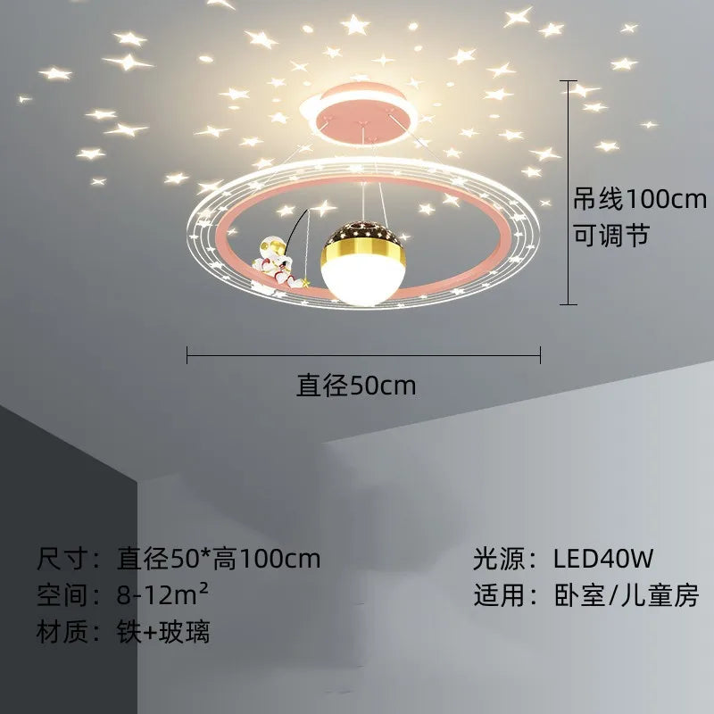 lampe suspendue moderne étoiles astronaute blanc doré bleu clair éclairage chambre enfant