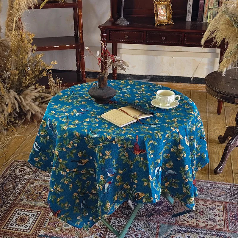 nappe table rectangulaire motif oiseaux branches fleurs traditionnel coton polyester décoration maison