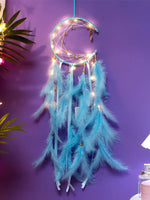 attrape rêves plumes lune boho rose bleu blanc décoratif chambre fil suspendu