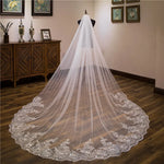 voile mariée classique broderie florale dentelle translucide blanc crème bordure élégante paillettes monocouche