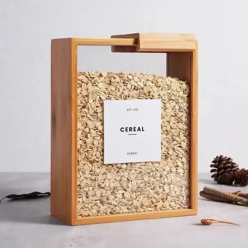 boîtes rangement aliments bois blanc translucides moderne minimaliste trappe coulissante poignée bois étiquette