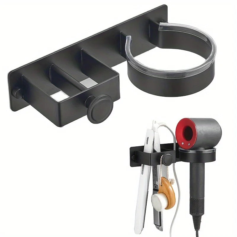 support mural sèche cheveux fer lisser noir moderne épuré anneau silicone étanches