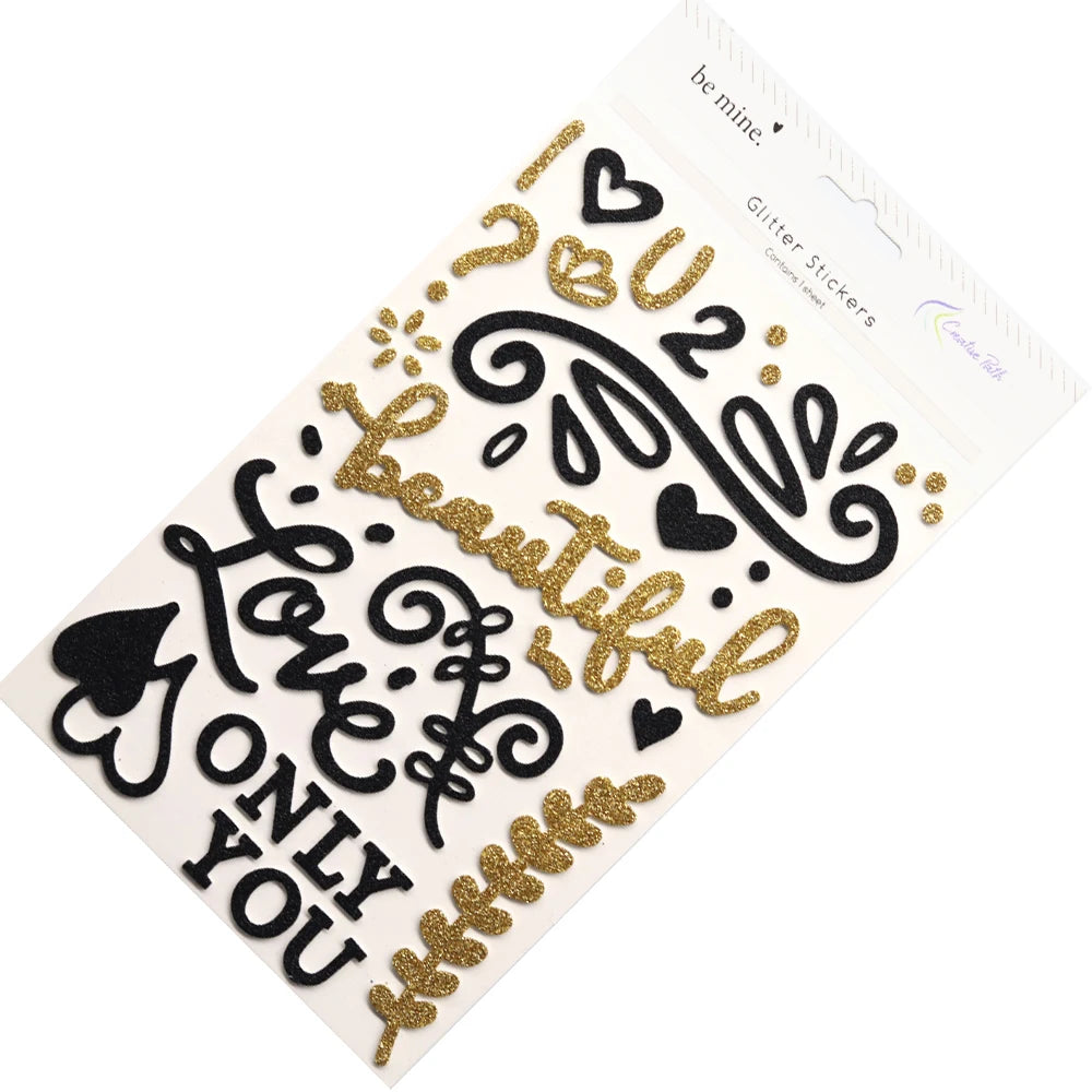 stickers décoratifs 3d pailletés lettres cœurs romantiques scrapbooking agenda journalisation