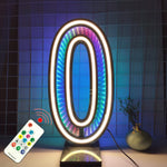 lumière numérique led numéro bleu vert blanche moderne rayures colorées base détachable fête événement