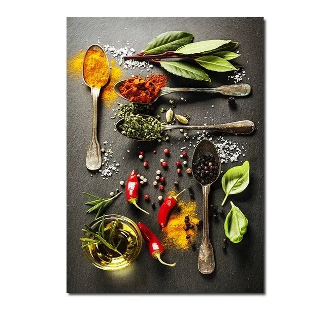 décoration murale art culinaire herbes épices condiments toile impression sans cadre vertical