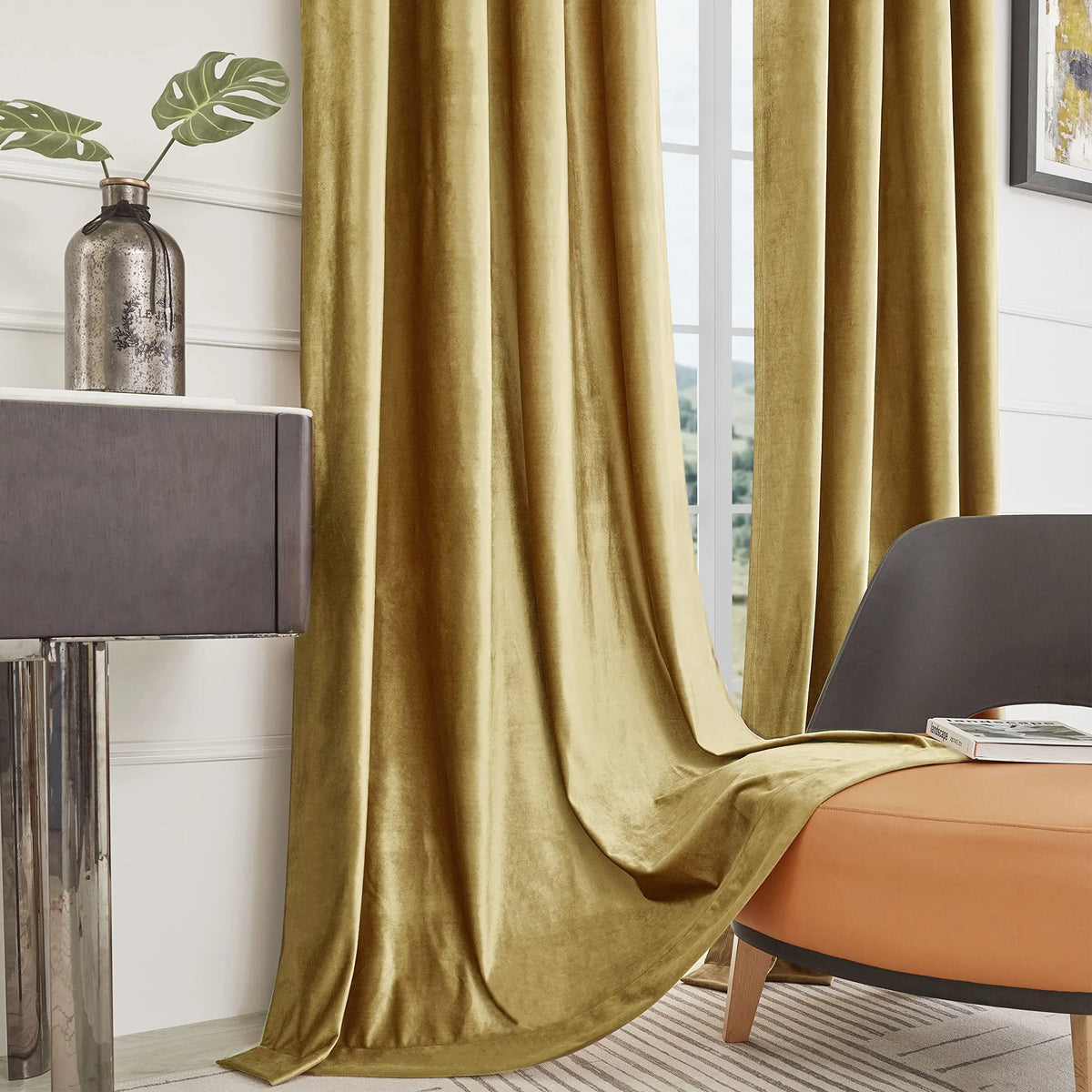 rideau velours or classique opacifiant fenetre anneaux chambre salon