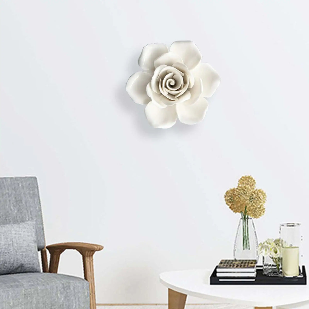 décoration murale fleurs artificielles céramique blanc gris moderne réaliste adhésif
