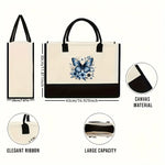 sac main toile papillon bleu fleurs moderne beige noir zippé utilisation multiple respectuevironnement