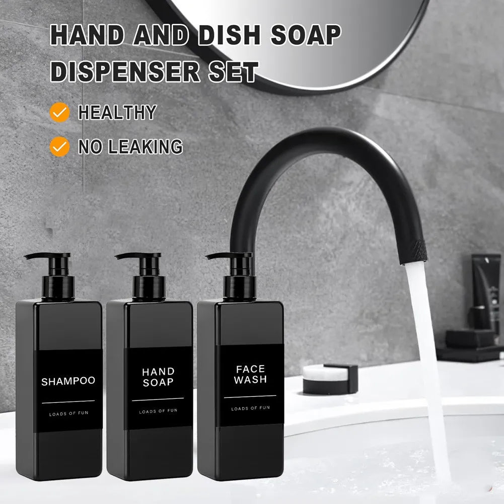 lot flacons distributeur savon liquide noir mat étiquettes salle bain
