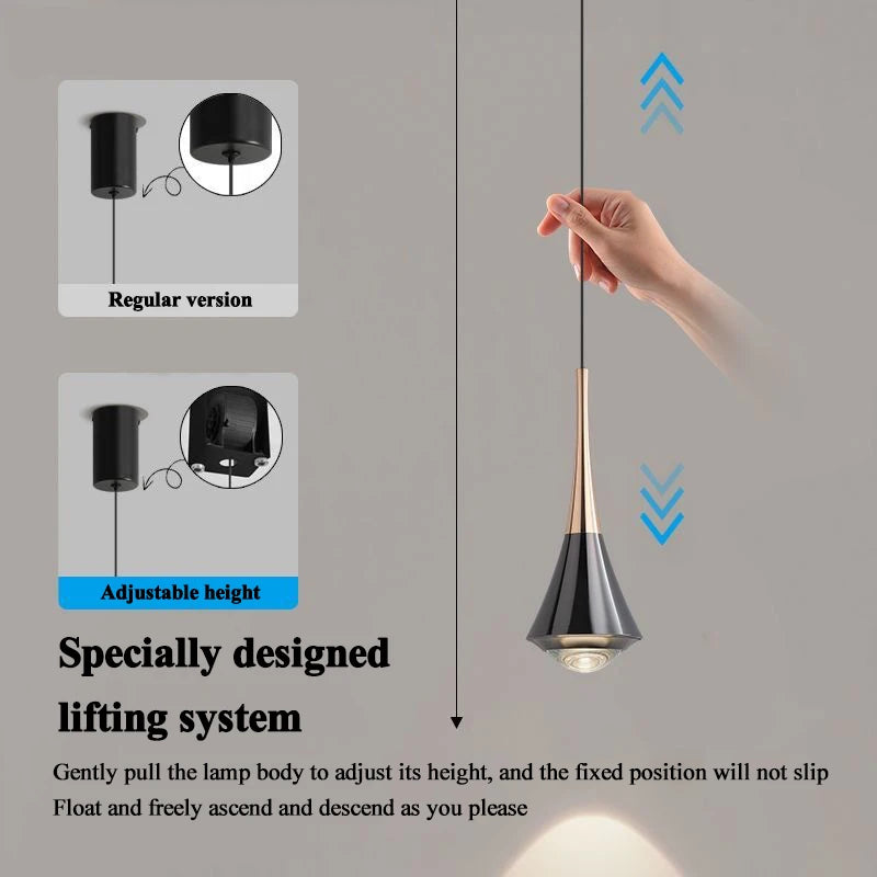 pendentif led noir moderne suspension chambre salon lumière ajustable haute