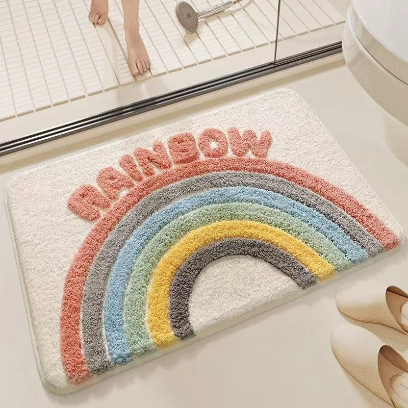 tapis bain polyester tufté antidérapant arc ciel moderne enfant dessins animés couleurs vives intérieur