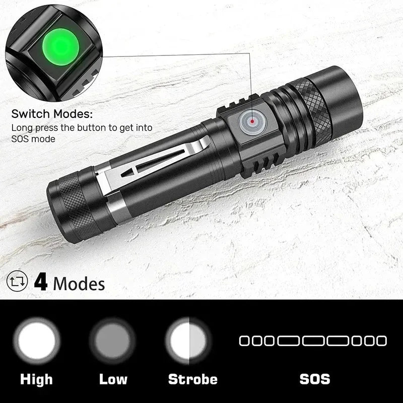 lampe torche rechargeable led noire zoom réglable camping randonnée bicyclisme