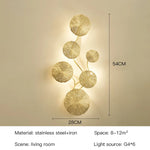Applique murale dorée feuilles stylisées éclairage contemporain ampoules LED cuisine chambre coucher entrée