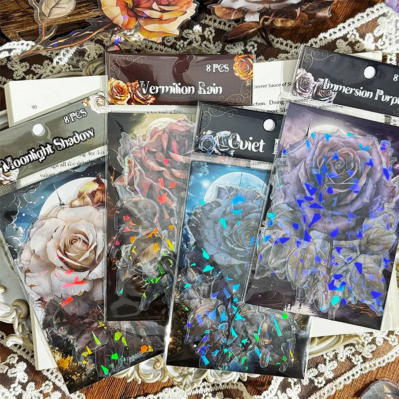 autocollants fleurs feuilles paillettes violet rose bleu artisanal scrapbooking bricolage décoration intime journal