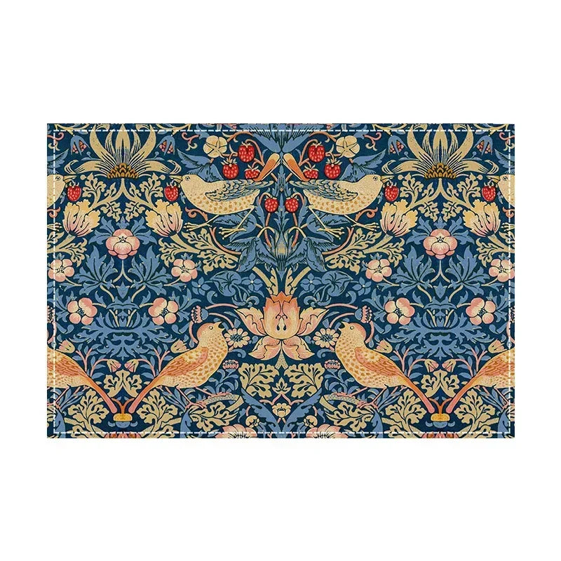 tapisserie art nouveau fleurs oiseaux feuillage bleu vert beige tapis decoratif moderne respectueux environnement