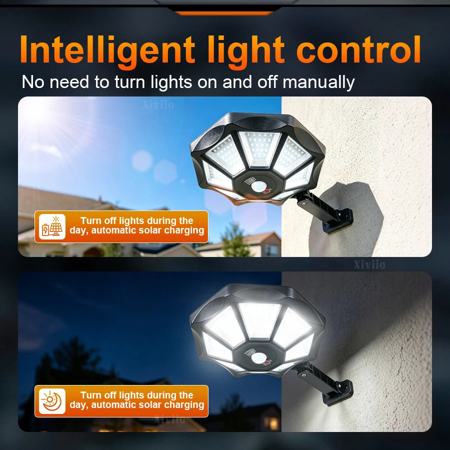lampe solaire détecteur mouvement télécommande moderne hexagonal mat noirextérieur mur jardin sécurité